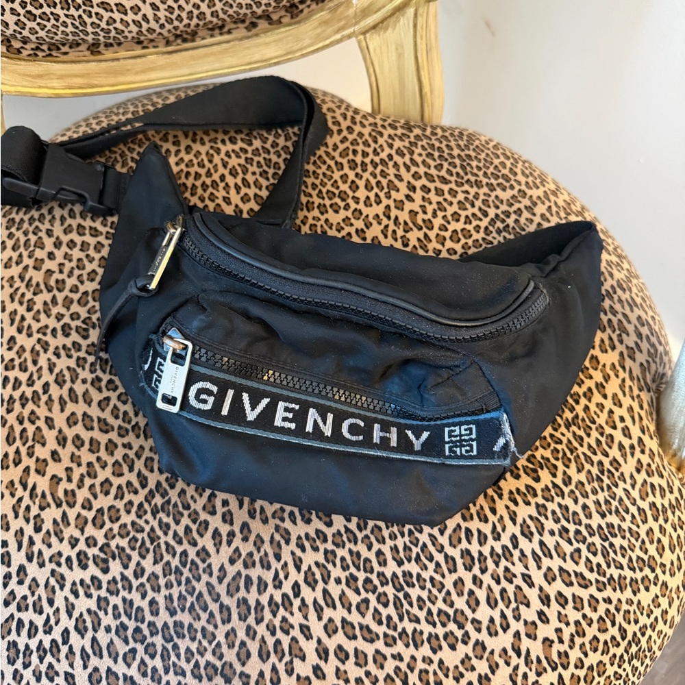 Givenchy Black Logo Belt Bag with Front Zip